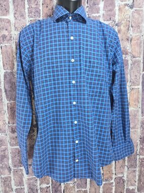 Peter Millar Blue Plaid Long-Sleeve Button-Down Shirt Medium